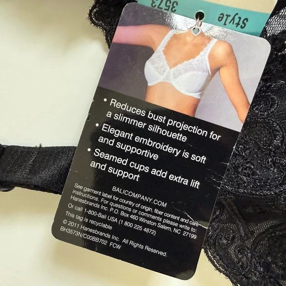 NWT Bali Lace Desire Minimizer Bra 38C Black Sheer Discontinued Style 3573 - Picture 4 of 7
